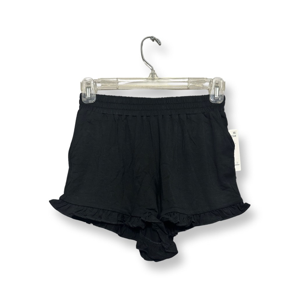 Nordstrom Girls High Waist Shorts Black Ruffle Elastic Pull On Pockets 10-12 New